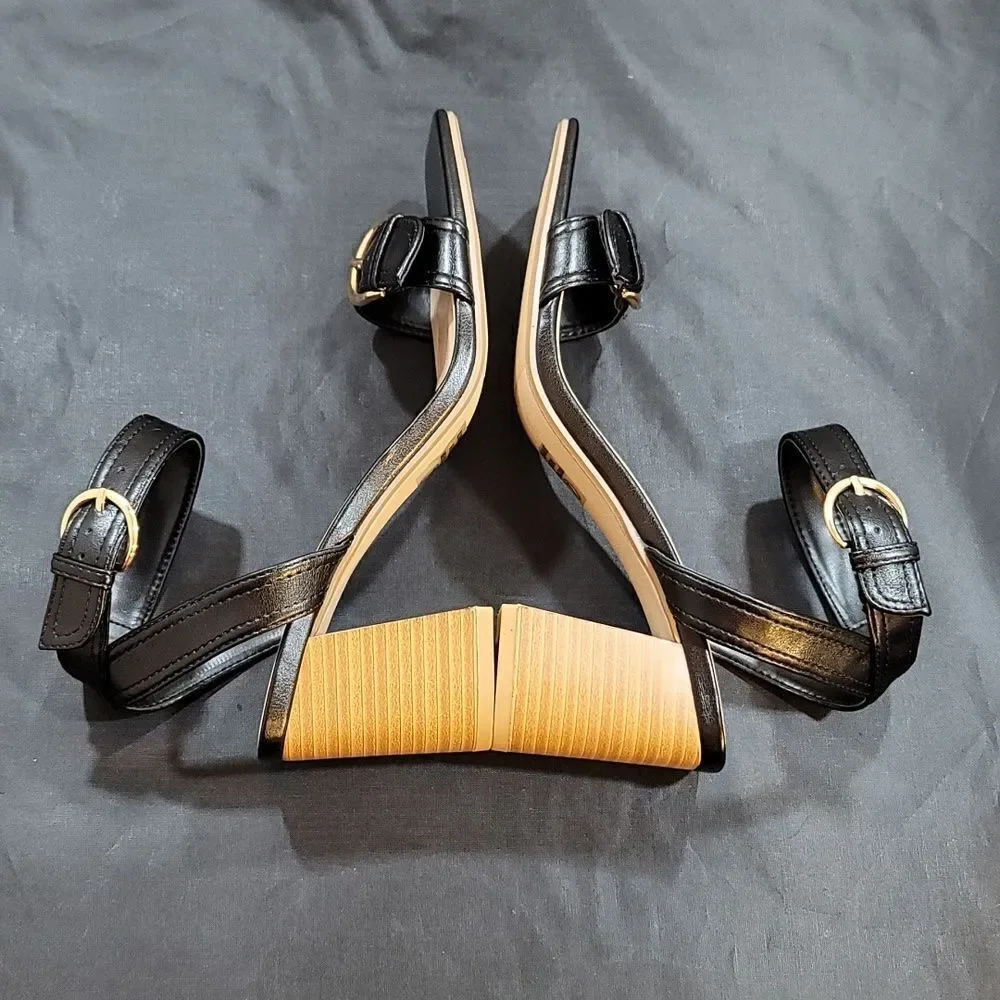 NEW SODA Square Open Toe Metal Buckle Sandals Satacked Low Heel SANDAL